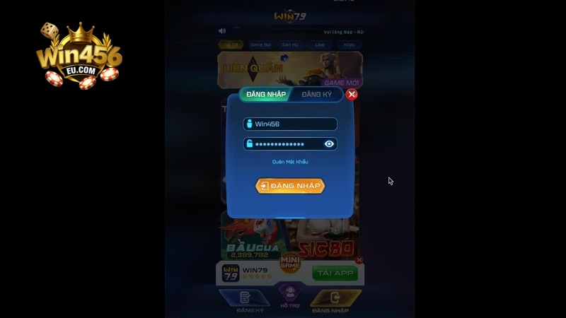 Giao diện đăng nhập Win456