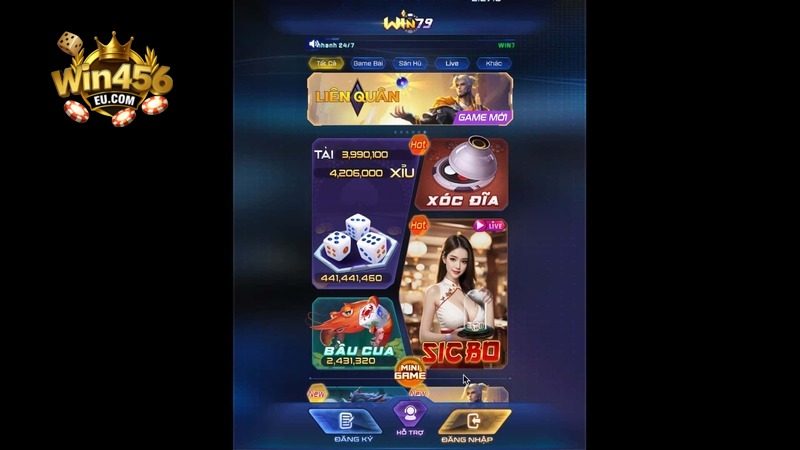 Giao diện trang chủ Win456