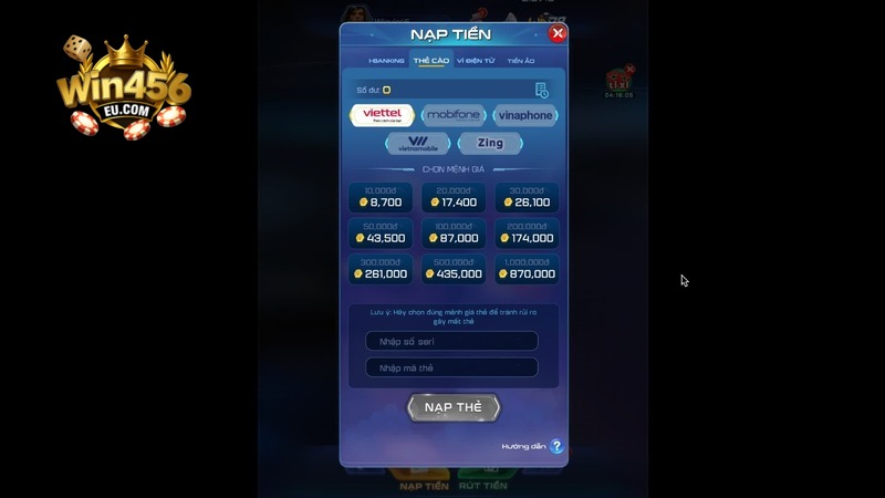 Nạp tiền qua thẻ cào Win456
